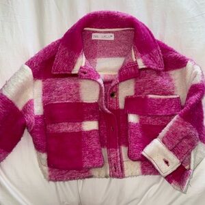 Girls hot pink cropped jacket